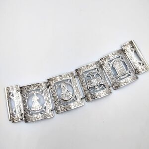 Vintage Peruvian MRT 925 Sterling Silver Wide Panel Bracelet 7.5"